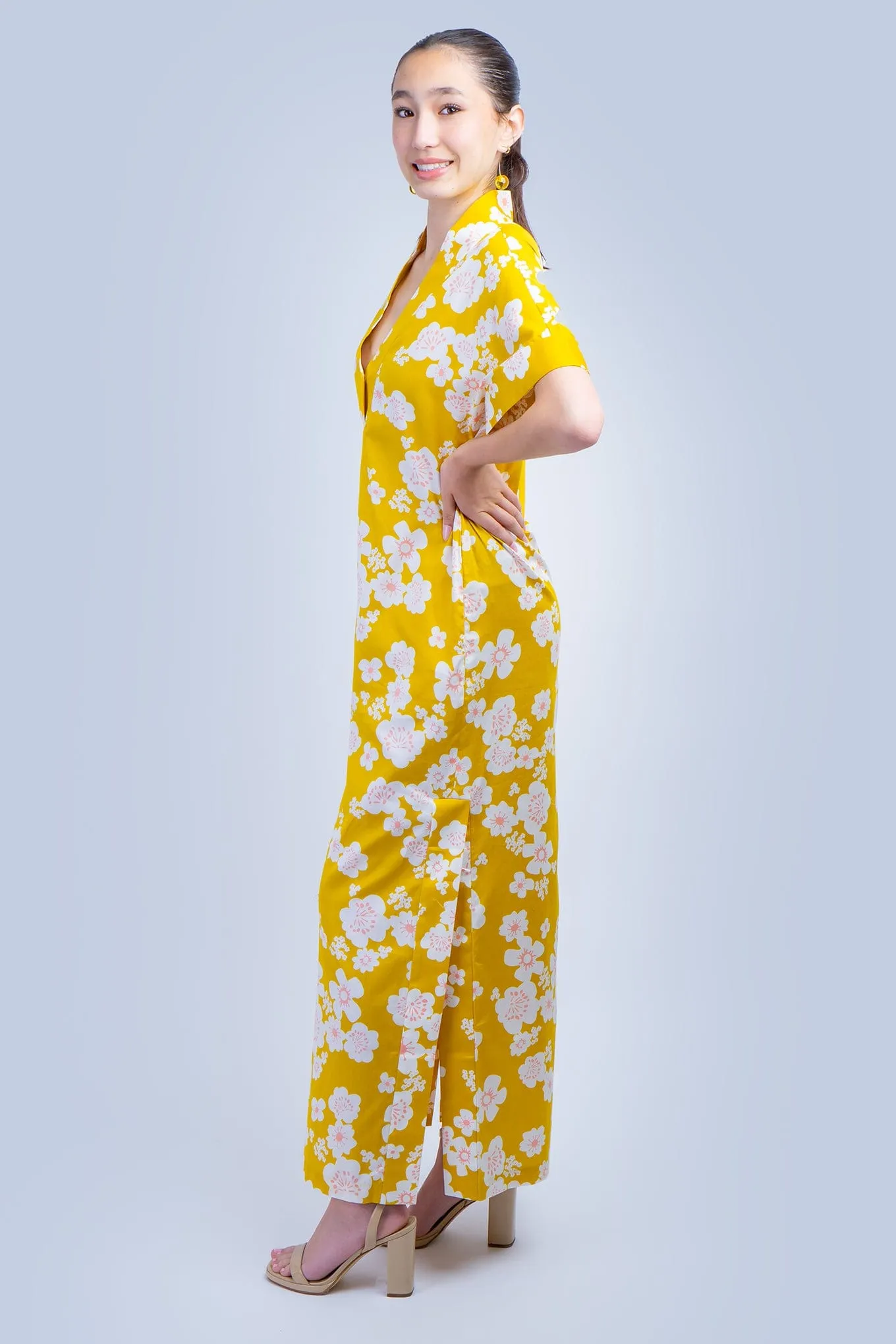 Yellow Sakura Cotton Kiko Kimono Dress