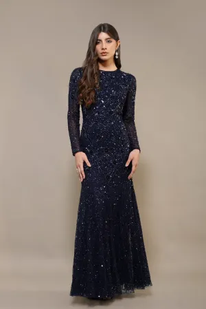 Zinnia Embellished Maxi Dress in Navy