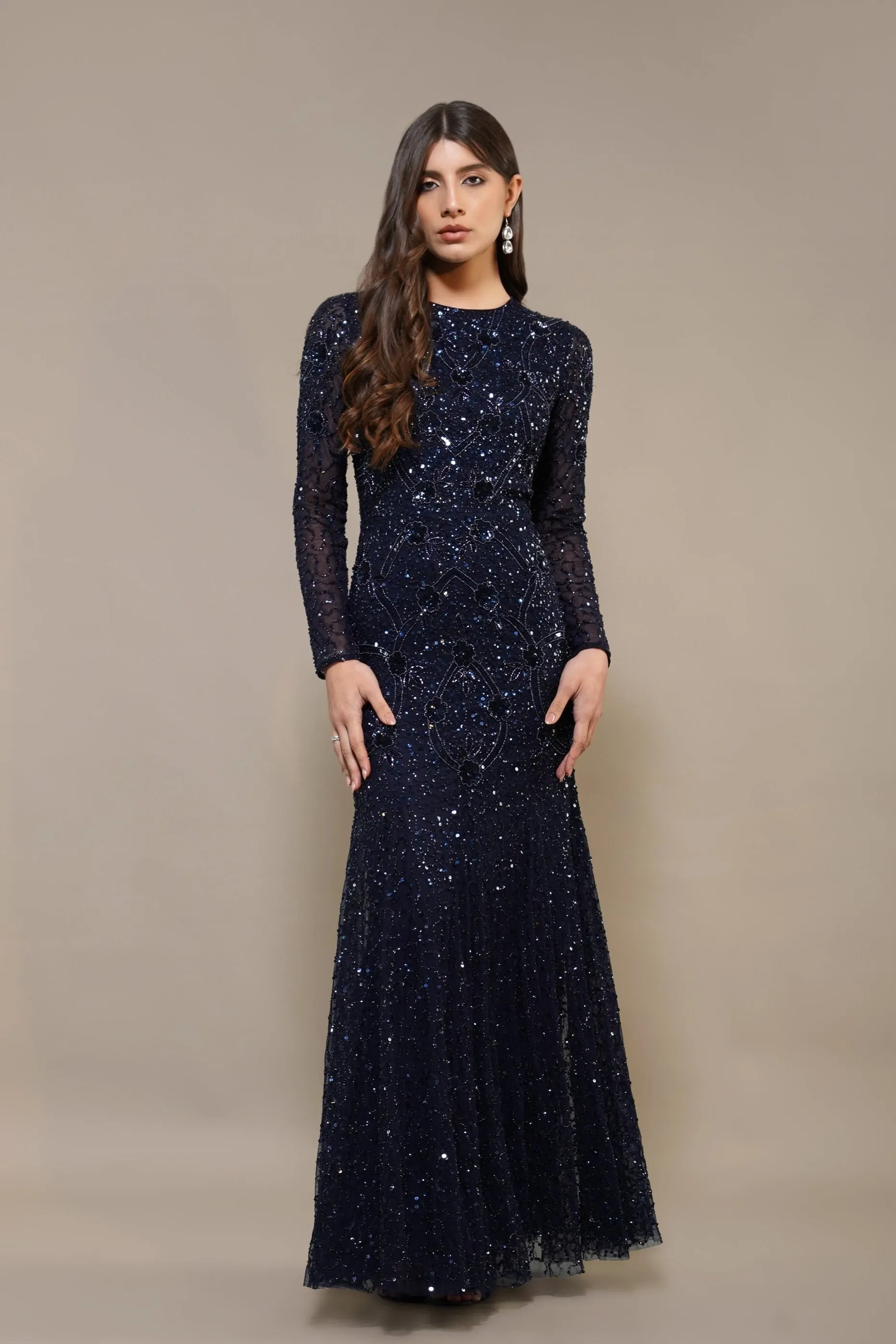 Zinnia Embellished Maxi Dress in Navy